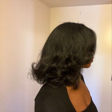 Blowout Slick Back, Silk Press Pin Curls, Black Silk Press Hairstyle, Mid Length Silk Press, Side Part Silk Press Natural Hair Short, Silk Press Bumped Ends, Silk Press Black Women Hair, Silk Press Shoulder Length Hair, Short Silk Press Natural Hair 4c