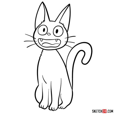 How to draw Jiji (Kiki's cat) Jiji Tattoo Studio Ghibli, Jiji Tattoo, Jiji Cat, Kiki Cat, Art Studio Ghibli, Tattoo Mini, Drawing Challenges, Cat Outline, Ghibli Tattoo