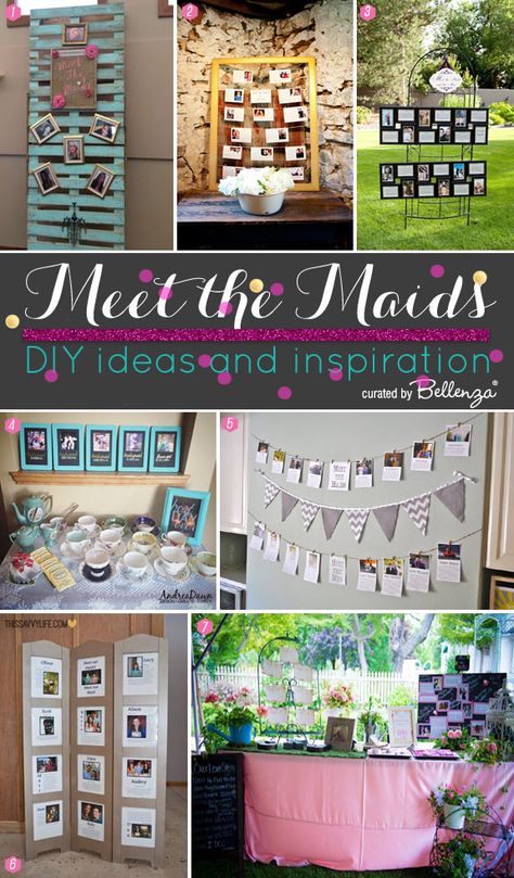 Meet the Maids: DIY Display Ideas and Inspiration http://www.bellenza.com/wedding-ideas/decorate/diy-ideas-and-inspiration-for-a-meet-the-maids-display.html #meetthemaids Meet The Bridesmaids Ideas, Meet The Maids Board, Meet Our Bridal Party, Meet The Maids And Men, Meet The Bridal Party Display, Meet The Maids Bridal Shower Ideas, Meet The Wedding Party Display, Meet The Bridesmaids Board, Meet The Bridal Party Board