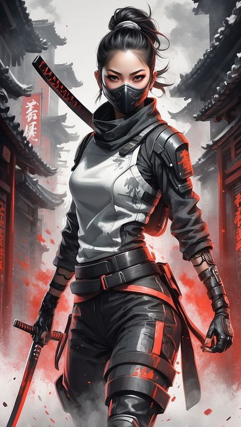 Anime Samurai Woman, Samurai Woman Art, Female Samurai Character Art, Female Ninja Assassin, Woman Samurai, Female Samurai Art, Ninja Tattoo, Kunoichi Outfit, Samurai Girl