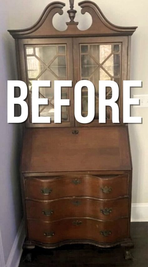 How to Refinish Wood Furniture Restaining Wood Furniture, Mahogany Bedroom Furniture, Updated Colonial, Secretary Desk Makeover, Refinish Wood Furniture, Vintage Secretary Desk, Maple Furniture, Ethan Allen Furniture, Mahogany Furniture