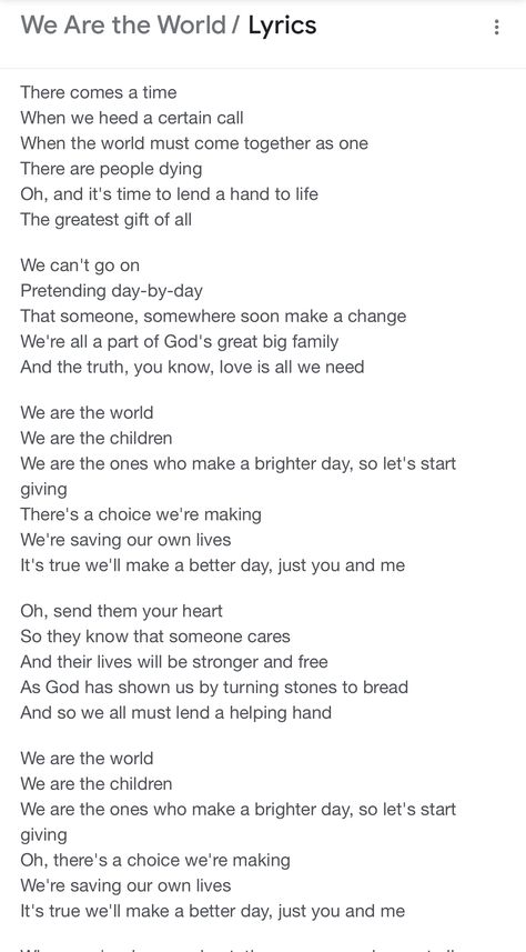 We Are The World Song, We Are The World Lyrics, Yours Lyrics, We Are The World, Big Family, Quilt Ideas, Music Lyrics, Love Is All, Ukulele