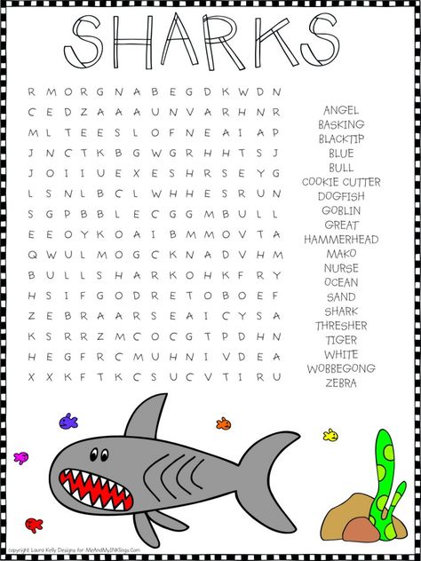 Shark Week Word Search Puzzle Shark Day Activities, Shark Week Activities, Shark Week Crafts, Shark Activities, Shark Week Party, Word Search For Kids, Shark Games, Summer Camp Themes, Shark Themed Birthday Party