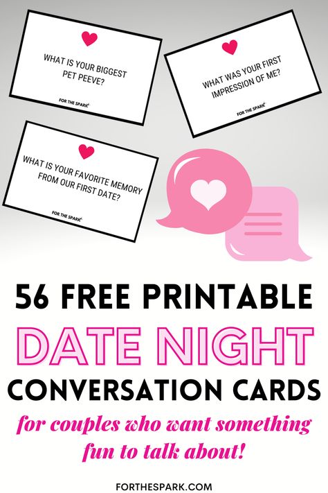 56 FREE Date Night Conversation Cards For Couples Who Want Something Fun To Talk About - Bold & Bubbly Date Night Conversation Starters, Date Night Conversation, Alter Ego Names, Free Date Night, Cards For Couples, Date Night Questions, Dates Ideas, Couples Game Night, Date Night Games