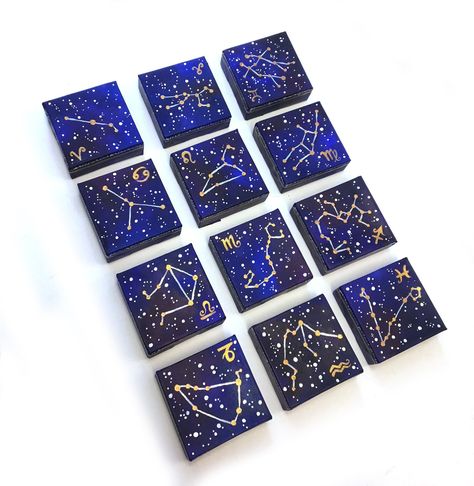 Zodiac Constellation Art, Mini Toile, Constellation Art, Small Canvas Paintings, Canvas For Beginners, Simple Canvas Paintings, Cute Canvas Paintings, Galaxy Art, Small Canvas Art