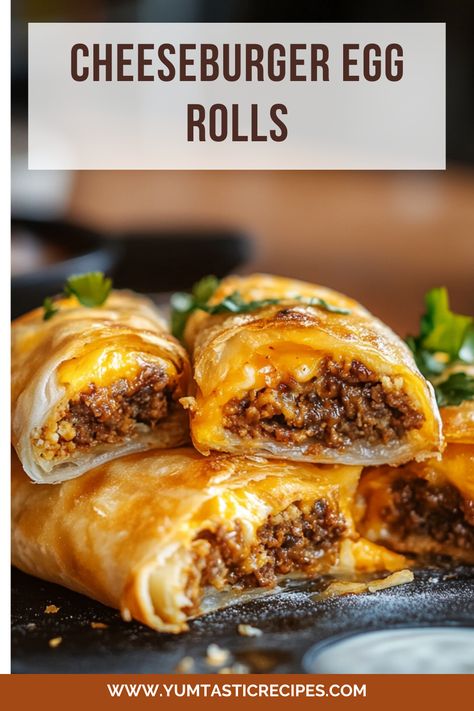 Love cheeseburgers? Love egg rolls? These cheeseburger egg rolls are the ultimate treat! Wrapped in a golden, crunchy shell and loaded with flavorful fillings, they’re an irresistible twist on two classic favorites. Find the full recipe here!

#EggRollLove #CheeseburgerTwist #SnackTimeIdeas #ComfortFoodRecipes #QuickBites Kids Christmas Dinner, Dessert Egg Rolls, Cheeseburger Egg Rolls Recipe, Protein Snacks For Kids, Cheeseburger Egg Rolls, Cracker Barrel Copycat Recipes, Cheesy Rolls, Egg Rolls Recipe, Christmas Dinner Ideas