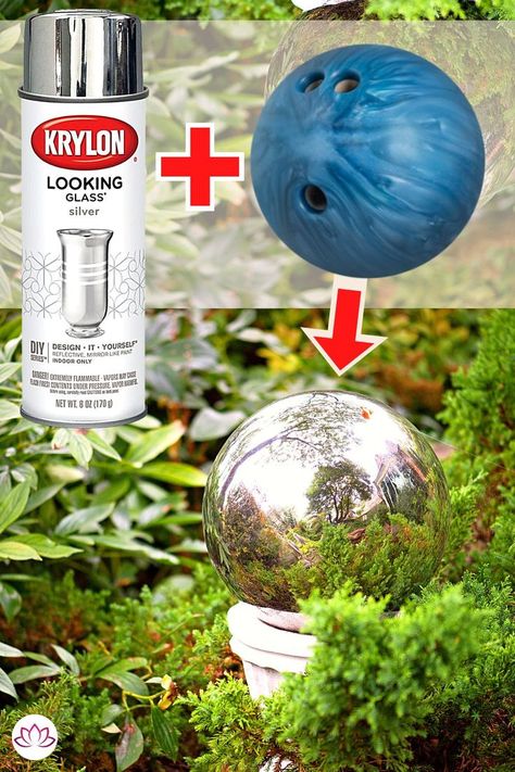 From reused license plates to laundry baskets, let’s look at 28 interesting ways to recycle old items in the garden, patio and landscape. Bowling Ball Crafts, Bowling Ball Yard Art, Bowling Ball Art, Container Water Gardens, Recycled Garden Art, Garden Globes, Garden Balls, Upcycle Garden, Recycled Garden