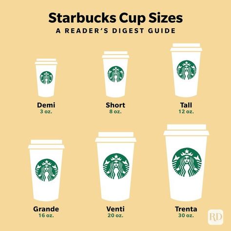 Starbucks Cup Sizes (Explained): Grande, Venti, etc. Drink Sizes At Starbucks, Sizes Of Starbucks Cups, What Are The Sizes At Starbucks, Starbucks Drinks Sizes Cups, Starbucks Drink Sizes Cups, Starbucks Orders Hot Drinks, Starbucks Drinks Sizes, Sizes At Starbucks, Starbucks Drink Sizes