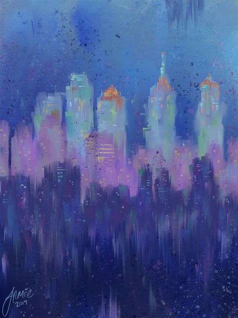 Philadelphia Painting, Office Paintings, Wholesome Art, Chicago Painting, Memphis Art, Abstract Cityscape, South Street, Drawing Architecture, Perspective Drawing Architecture