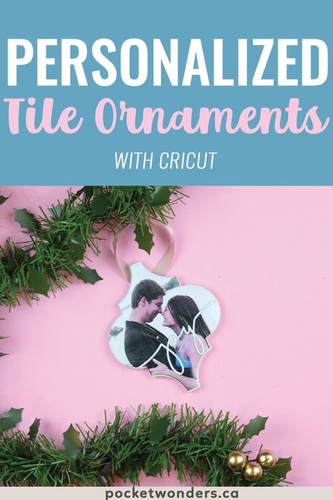 Diy Photo Ornaments, Tile Ornaments, Ceramic Tile Crafts, Make Ornaments, Cricut Ornaments, Lantern Tile, How To Use Cricut, Picture Tiles, Arabesque Tile