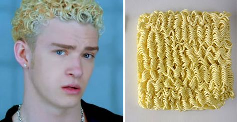 Justin Timberlake's Hair = Ramen Noodles // http://www.boredpanda.com/similar-to-each-other/ Ramen Noodle Hair, Noodle Hair, Birthday Quotes Funny, Ramen Noodle, Drive Me Crazy, Troll Dolls, Music History, Justin Timberlake, Look Alike