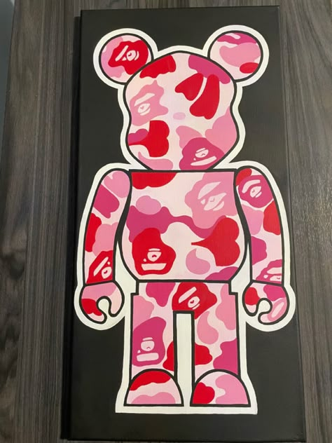 Hype Beast Painting, Kaws Bape Painting, Things To Paint Kaws, Painting Kaws On Canvas, Supreme Canvas Painting, Bape Paintings Canvas, Pink Kaws Canvas Painting, Pink Kaws Painting, Kaws Painting Ideas On Canvas