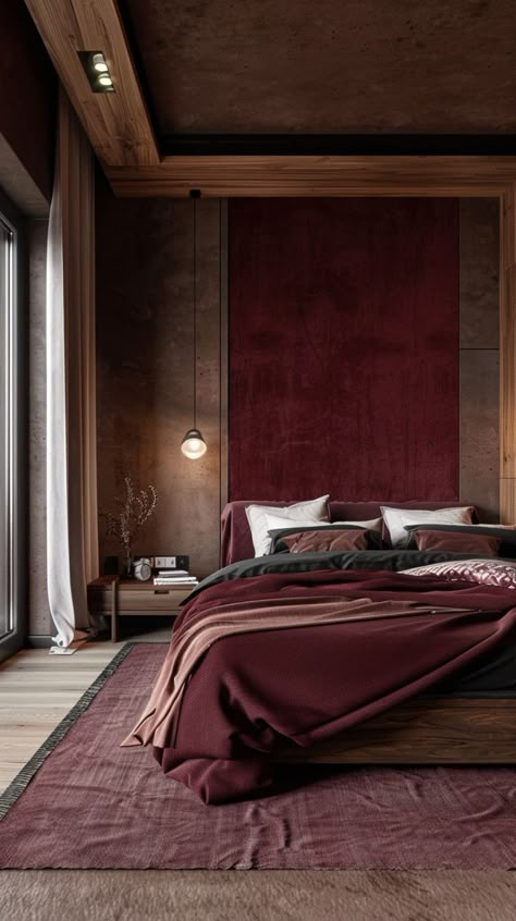 Maroon Room, Burgundy Room, Burgundy Bedroom, Red Bedroom, Bedroom Interior Design Luxury, House Of Dreams, Bedroom Red, Modern Bedroom Decor, Apartment Decor Inspiration