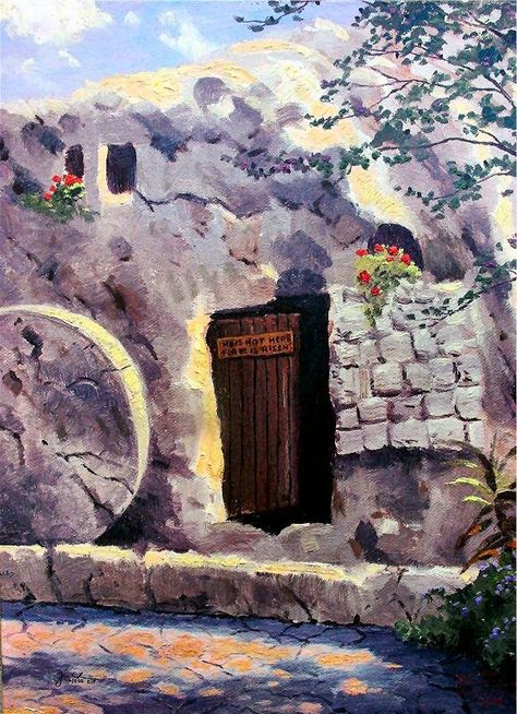 The Garden Tomb Thomas Kinkade Art, Thomas Kinkade Paintings, Thomas Kincaid, Kinkade Paintings, Art Thomas, Gold Art Print, Jesus Resurrection, Thomas Kinkade, Gold Art