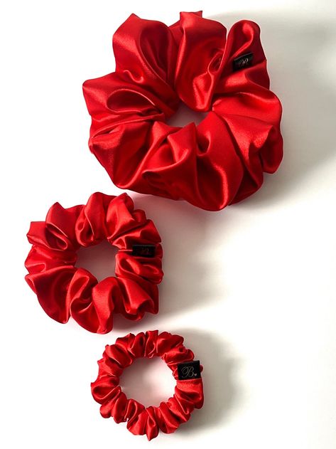 Structured Fabric, Satin Scrunchies, Hair Accessories Set, Silky Hair, Red Satin, Hair Care Routine, Scrunchie Hairstyles, Elegant Gift, Care Routine