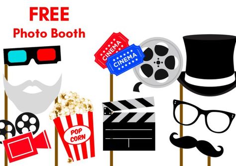 Free-Hollywood-Movie-party-Photobooth-Props                                                                                                                                                                                 More Hollywood Party Photo Booth, Party Booth, Deco Cinema, Oscars Party Ideas, Lila Party, Cinema Party, Photo Booth Props Birthday, Party Photobooth, Hollywood Birthday