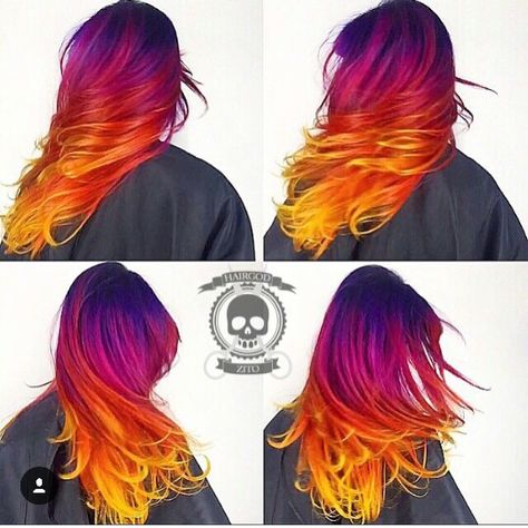 Tequila sunrise Crazy Colour Hair Dye, Sunset Hair, Hair Colorful, Fire Hair, Hair Color Crazy, Multicolored Hair, Bright Hair, Hair Colours, Dye My Hair