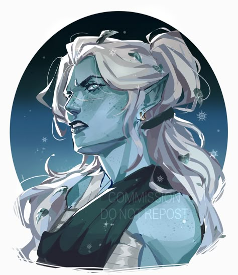 Air Genasi Barbarian, Air Genasi Female Sorcerer, Dnd Triton Character Design, Air Genasi Paladin, Air Genasi Character Art, Blue Skinned Character, Air Genasi Warlock, Dnd Siren Character Art, Water Genasi Warlock