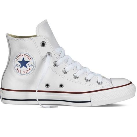 Leather White Sneakers, Converse Chuck Taylor Leather, Leather Chuck Taylors, White Leather Shoes, Sneakers Converse, White High Tops, White Leather Sneakers, Leather High Tops, Retro Sneakers