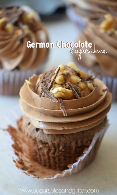 There is really no substitute for Homemade Chocolate Cupcakes – especially homemade frosting – as these easy German Chocolate Cupcakes set out to prove! These authentic German Chocolate Cupcakes come together super quick (despite the daunting list of ingredients). It’s well worth cluttering your kitchen counter for a few minutes to get perfect German Chocolate … Brownie Fudge, Fudge Cupcakes, Homemade Chocolate Cupcakes, German Chocolate Cupcakes, Buttercream Designs, Best Chocolate Cupcakes, Icing Recipes, Cake Mini, Punching People