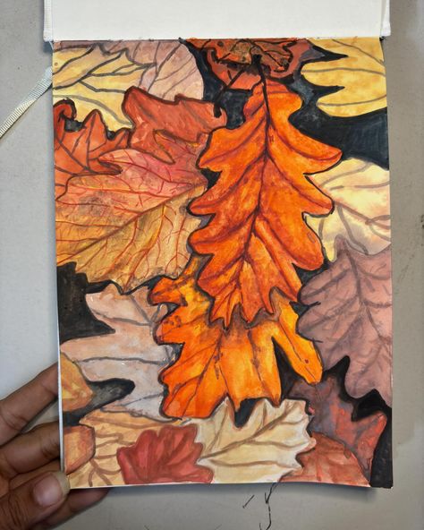 Spreading the joy with the bright orange shades of autumn leaves 🍁 🍂 My entry for #himipalette2024 Prompt - leaves @miyaarts @chaoslife_lbc My entry for #karincolors #karincolorsapril2024 Prompt - Orange Gouache @thoovi.arts @miyahimi.in Sketchbook @anupam #nohashtagsneeded Autumn Sketchbook, Drawing Thanksgiving, Painting Leaves, Orange Shades, Painted Leaves, Art Prompts, Shades Of Orange, Bright Orange, Drawing Ideas