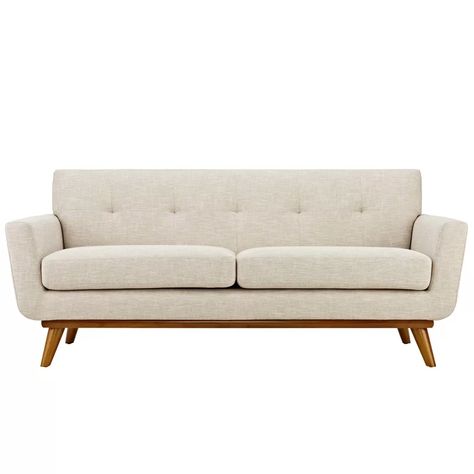 Langley Street Johnston Tufted Loveseat & Reviews | Wayfair Sala Vintage, Beige Fabric Sofa, Button Tufted Sofa, Tufted Loveseat, Cherry Color, Mid Century Modern Sofa, Beige Sofa, Beautiful Sofas, Tufted Sofa