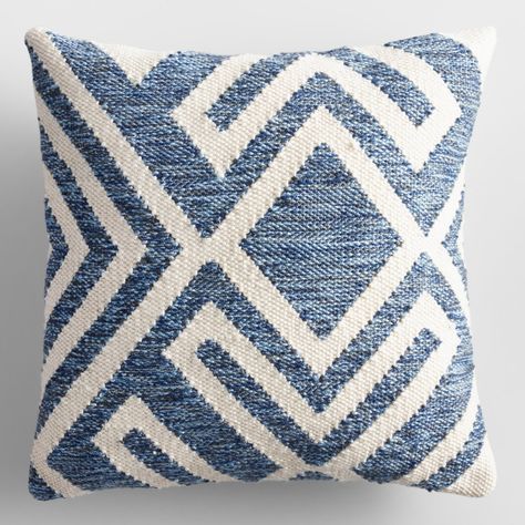 Blue and Ivory Geometric Indoor Outdoor Throw Pillow | World Market Interior Themes, Elegant Lifestyle, Boho Outdoor, Bantal Sofa, Tactile Texture, Outdoor Chair Cushions, Blue Throws, Indoor Outdoor Pillows, Blue Throw Pillows