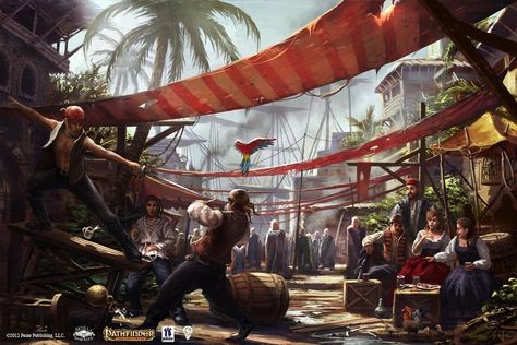 "Port peril docks" by bpsola Golden Age Of Piracy, Pirate Island, Pirate Adventure, Pirate Life, Fantasy City, Fantasy Places, Fantasy Concept Art, Fantasy Rpg, Environment Concept Art