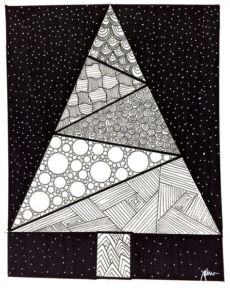 Tree Zentangle, Zentangle Christmas, Zentangle Artwork, Zen Doodle Art, Christmas Doodles, Christmas Card Art, Zentangle Drawings, 수채화 그림, Christmas Drawing