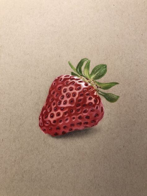 Strawberry Drawing Colored Pencil, Toned Paper Painting, Draw With Colored Pencils Easy, Drawings On Tan Paper, Drawing Colored Pencil Ideas, Drawings Of Strawberries, Tone Paper Drawing, Tan Toned Paper Art, Tan Toned Paper Drawing