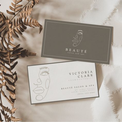 Modern Minimalist Neutral Salon Business Cards Massage Business Cards Design, Holistic Business Cards, Esthetics Business Cards, Esthetician Logo Ideas, Neutral Salon, Aesthetic Business Cards, Stationary Design Inspiration, Business Card Beauty, Canva Inspiration