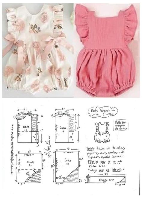 Marlene mukai Enterizo para bebé Childrens Clothing Patterns, Toddler Dress Patterns, Romper Sewing Pattern, Baby Clothes Patterns Sewing, Girls Clothes Patterns, Kids Clothes Patterns, Sewing Baby Clothes, Girls Dress Sewing Patterns, Sewing Kids Clothes