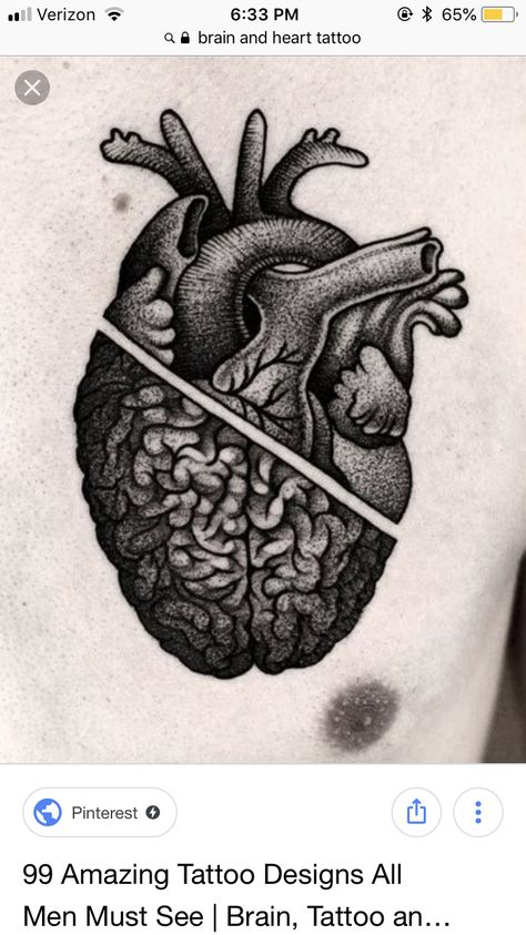 Brain Tattoo, Tattoo Heart, Geniale Tattoos, Memorial Tattoos, Human Heart, Half Sleeve Tattoo, Trendy Tattoos, Skin Art, Get A Tattoo