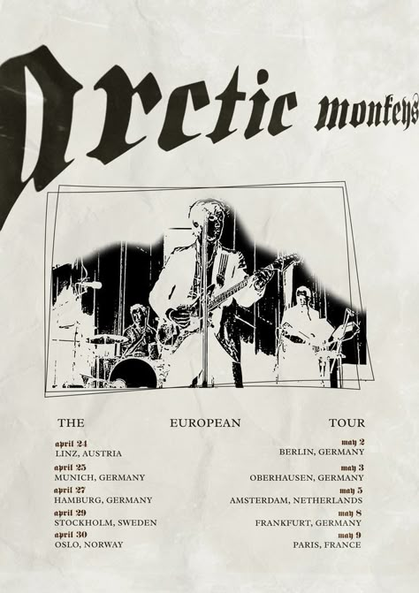 Arctic Monkeys Tour Poster 2023 Europe Tour Indie Rock Alternative Poster Prints Arctic Monkeys, Arctic Monkeys Posters, Arctic Monkeys Tour, Monkey Room, Poster 2023, Song Posters, Stuff To Print, Posters For My Room, Europe Tour