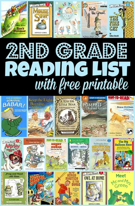 Are you trying to figure out what books should be on your second grade reading list? We've done all the work for you and compiled the best books for your 2nd grade reading list with a free printable. Here are over 40 must read books for your 2nd grade book list that your child will love; arranged conveniently by book level. Simply download pdf file with 2nd grade reading list printable and you are ready to head to the library to get your books! 2nd Grade Reading List, Books For Second Graders, Reading List Printable, Read Aloud Chapter Books, Second Grade Books, Monthly Reading Logs, 2nd Grade Books, Leveled Books, Teach Reading