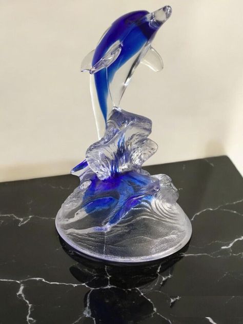 Vintage Cristal d’Arques Glass Dolphin Figurine Glass Dolphin, Cobalt Blue, Cobalt, Clear Glass, Free Delivery, Figurines, Sculpture, Glass, Best Deals