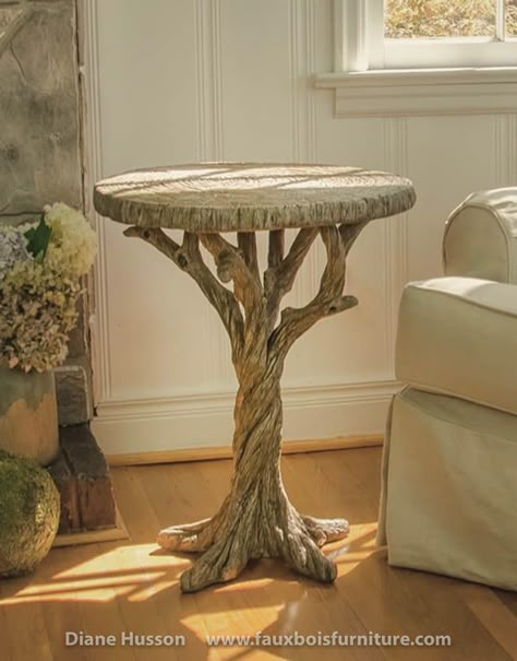 Diane Husson's concrete faux bois tree table makes a festive accent in any home or garden. #fauxbois #table #tree Branch Table, Tree Stump Table, Twig Furniture, Driftwood Furniture, Stump Table, Smen, Tree Table, Concrete Furniture, Concrete Crafts