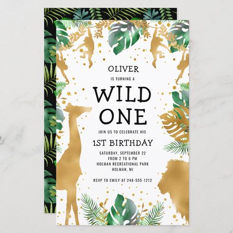 Safari 1st Birthday, Safari Invitations, Baby Shower Invites Neutral, Safari Green, Green Invitations, Safari Baby Shower Invitations, Green Baby Shower, 2nd Birthday Invitations, Gold Baby Showers