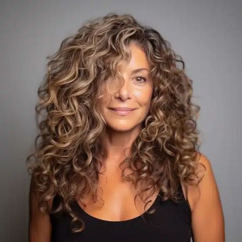 Haircut For Wavy Hair Naturally Curly Long Layered, Blending Gray Hair Brunettes Short Curly, Layered Long Wavy Haircut, Long Curly Hair For Women Over 50, Haircuts For Long Curly Hair For Women, Curly Hairstyles For Women Over 40, Layered Hair For Curly Hair, Medium Length Curly Hairstyles Over 40, Razor Cut Shag Haircut