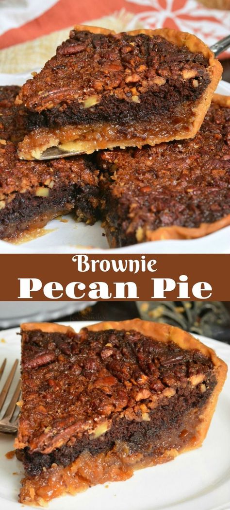 Brownie Pecan Pie. Amazing combination of two classic desserts. This pie is actually half brownie and half pecan pie. It is an amazing dessert that is quite easy to make. #pecanpie #pie #brownie #dessert Brownie Pecan Pie, Pecan Pie Brownies, Brownie Pie, Pie Brownies, Lemon Coconut, Pecan Pie Recipe, Pecan Recipes, Strawberry Lemon, Pie Bar