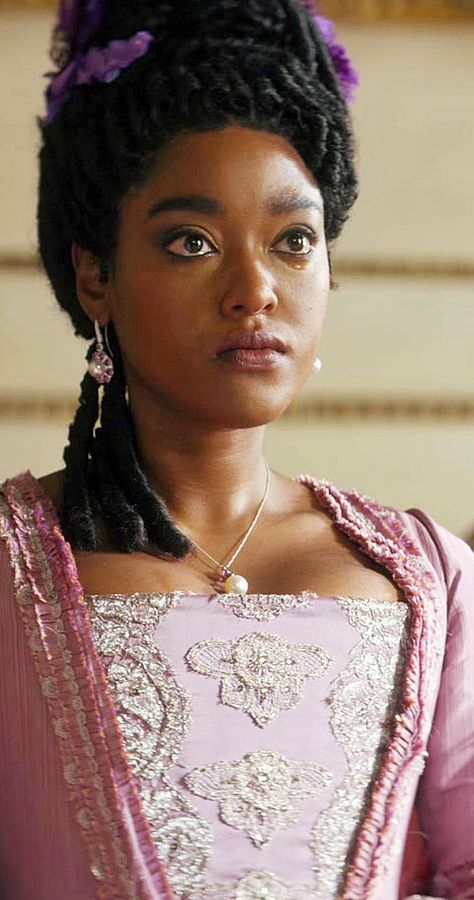 Bridgerton Queen, Royal Core, Big Dresses, Queen Charlotte, Purple Eyes, Artistic Hair, Salma Hayek, Doll Face, Brown Skin