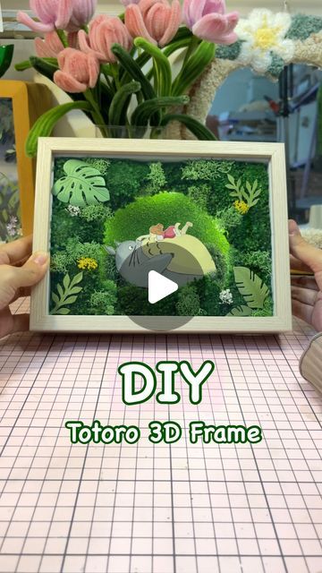 Ghibli Crafts Diy, Ghibli Art Aesthetic, Diy Studio Ghibli Decor, Totoro Diorama, Anime Crafts Diy Art Projects, 3d Frame Art, Diy Studio Ghibli, Totoro Clay, Studio Ghibli Diy