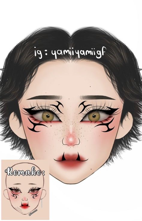 Black Anime Makeup, Makeup Ideas Anime, Graphic Makeup Looks, Crazy Makeup Ideas, Cosplay Makeup Ideas, Makeup Charts, Anime Eye Makeup, Face Charts, Punk Makeup