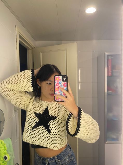 Crochet Star Mesh Sweater, Star Mesh Crochet, Crochet Star Sweater Pattern, Star Sweater Crochet Pattern, Crochet Star Jumper, Star Sweater Crochet, Crochet Star Sweater, Crochet Mesh Sweater, Mesh Top Outfit