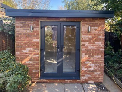 Brick Garden Shed, Outhouse Ideas, Brick Shed, Insulated Garden Room, Extension Board, Summer House Garden, Brick Garden, Insulated Panels, Cedar Shingles