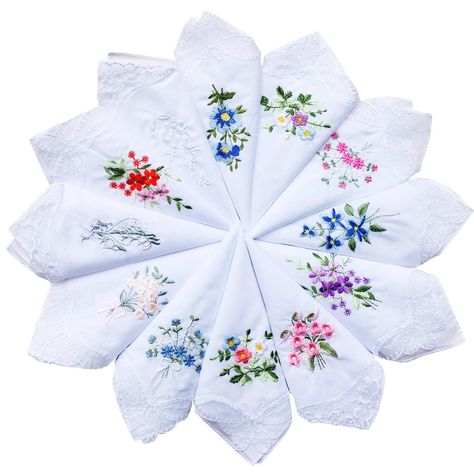 PRICES MAY VARY. Cotton,Lace Hand Wash Only Imported Material:100% Cotton Size :28CM * 28CM (11*11 inch) Color: White Cotton hankies with Multi Embroidered flower Pattern. Dear Customers,Please noted as this white cotton hankies with Multi Embroidered flower,each flower with 3colored . we send it random,if any flower you especially like you could emails us to want it more for you. Thank you for your understanding! La closure Womens Vintage Floral Embroidered Handkerchief Colored Lace Handkerchie Flower Handkerchief, Ladies Hanky, Embroidered Hankies, Lace Handkerchief, Ladies Handkerchiefs, Embroidered Handkerchief, Hand Embroidery Flowers, Vintage Floral Print, Lace Edging