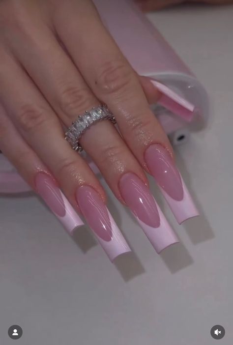 Simple Long Pink Nails, Nail Inspired Long Square, Cute Simple French Nails, Pink Deep French Tip Nails, Long Rectangle Nails, Light Nails Acrylic, Long Pink Almond Nails, Pink Coffin French Tip Nails, Pink Nail Sets Long