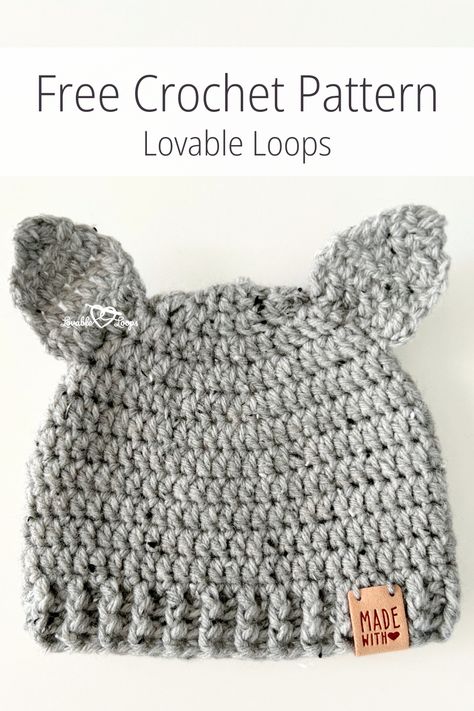 Free and easy crochet cat ear baby hat pattern; a cute beanie with cat ears and a ribbed brim, perfect for newborns and infants during fall, Halloween, or winter. Baby Hat Crochet Pattern Free, Cat Ear Hat Crochet Pattern, Cat Ear Hat Crochet, Crochet Newborn Hat Free Pattern, Crochet Pattern Free Easy, Puppy Hat Crochet, Crochet Animal Hat, Hat Crochet Pattern Free, Baby Hat Crochet Pattern