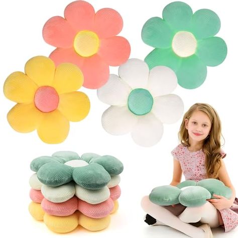 4 Pcs Flower Plush Throw Pillows Cute Flower Floor Pillow Daisy Shaped Floor Cushions Aesthetic Flower Seat Cushion Flower Chair Pads for Kids Seating Bed Bedroom Sofa Decor, 4 Styles (15 Inch) Cushions Aesthetic, Pillows Cute, Flower Chair, Flower Plush, Flower Floor, Baby Boy Bedroom, Sewing Furniture, Aesthetic Flower, Bed Bedroom