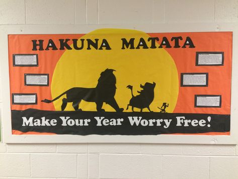 The lion king RA bulletin board The Lion King Bulletin Board, Aladdin Bulletin Board, Lion King Bulletin Board, Disney Hallway, Zoo Room, Fall Church Bulletin Boards, Ra Inspiration, Jungle Classroom, Creative Bulletin Boards